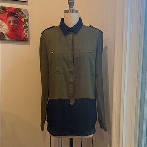 Zara Olive and Black Button Down Shirt